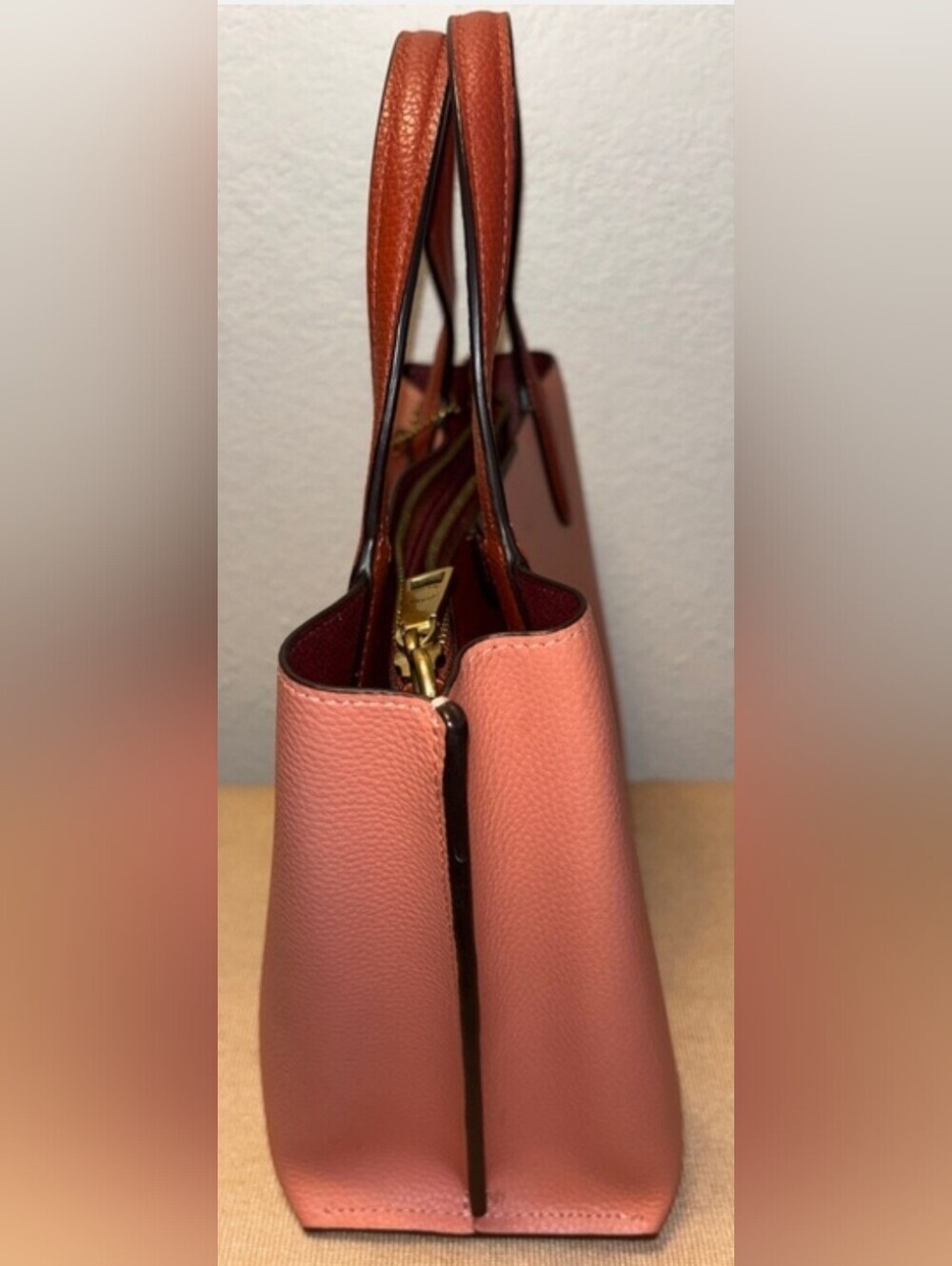 Coach Willow Tote 24 Colorblock Pink & Saddle Pebble Leather Crossbody Satchel - Picture 4 of 10